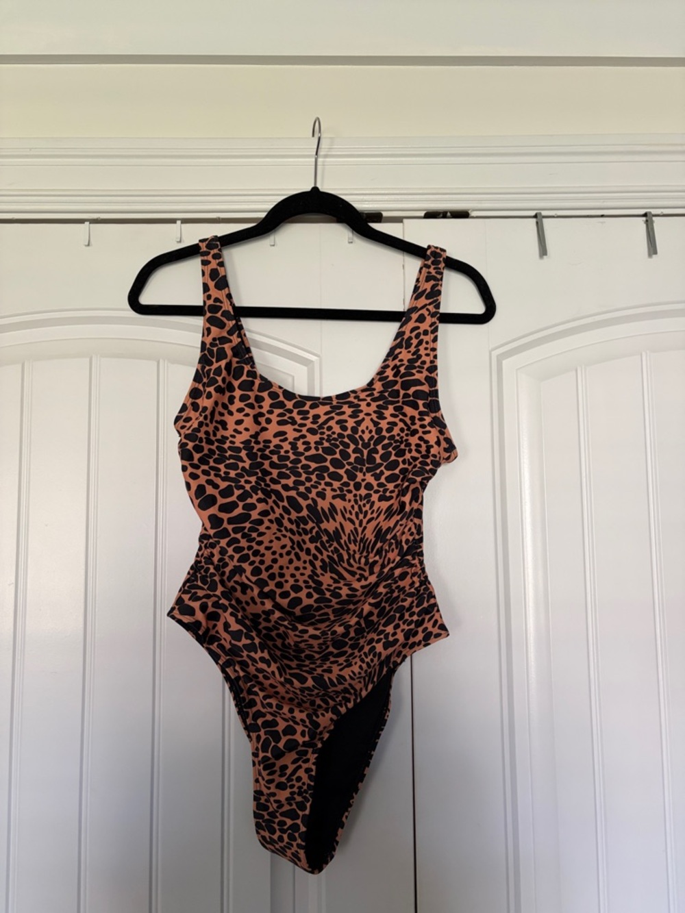 Boohoo Black and Brown Leopard Print One-Piece Swimsuit